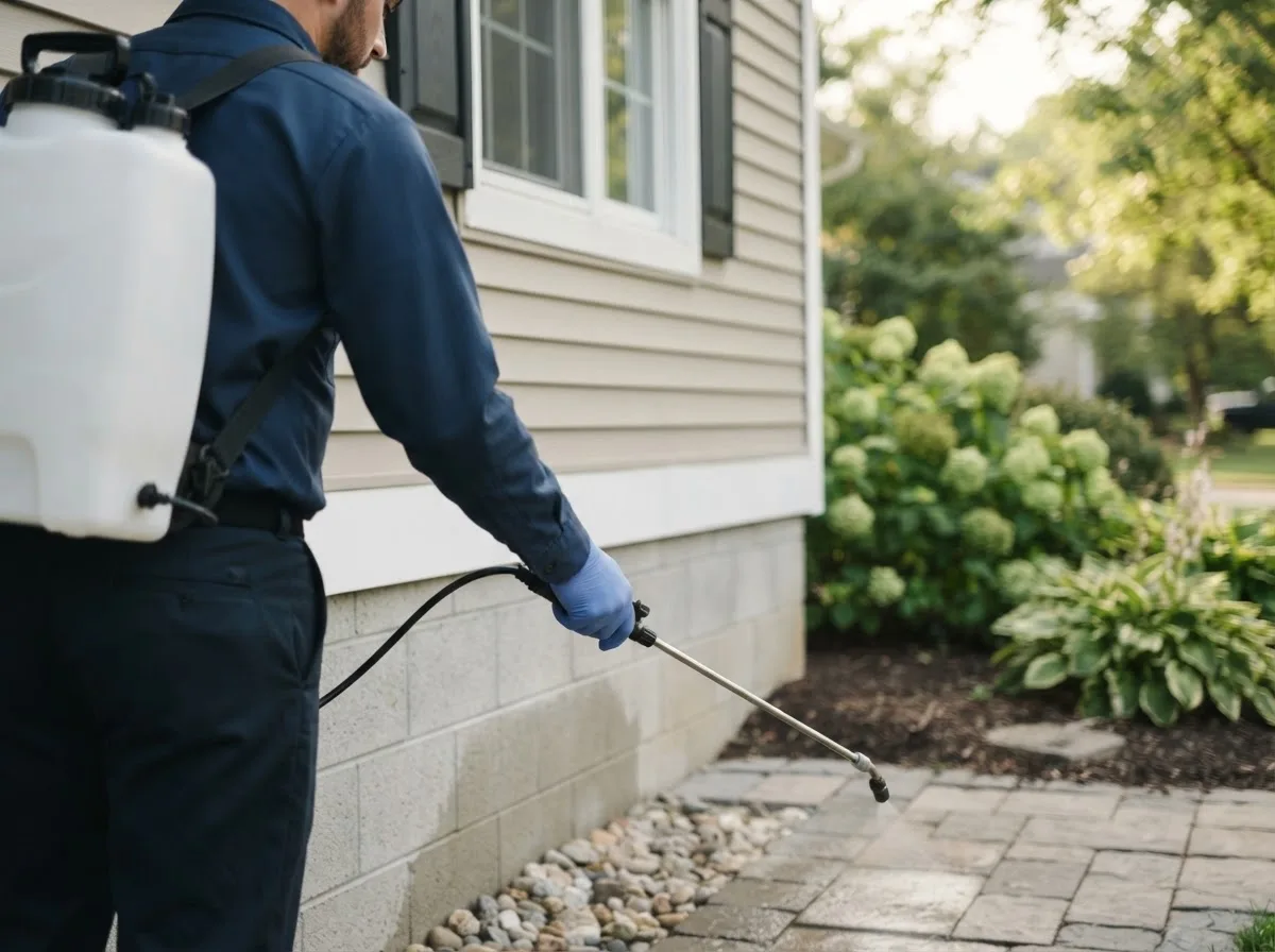 Pest control technician inspecting a home in Weston, NE